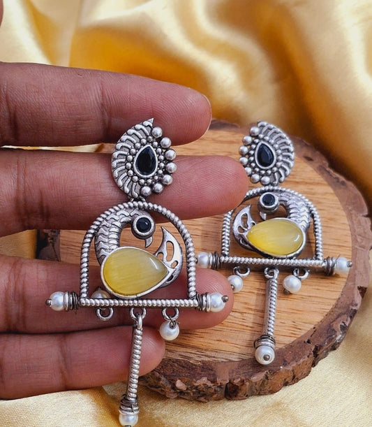 Antique Oxidised Peacock Earrings