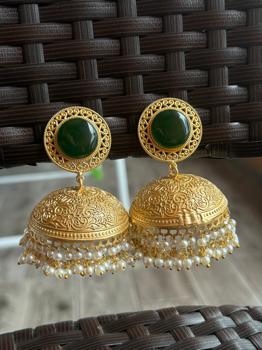 Traditional Gold-Plated Stone Jhumka Earrings
