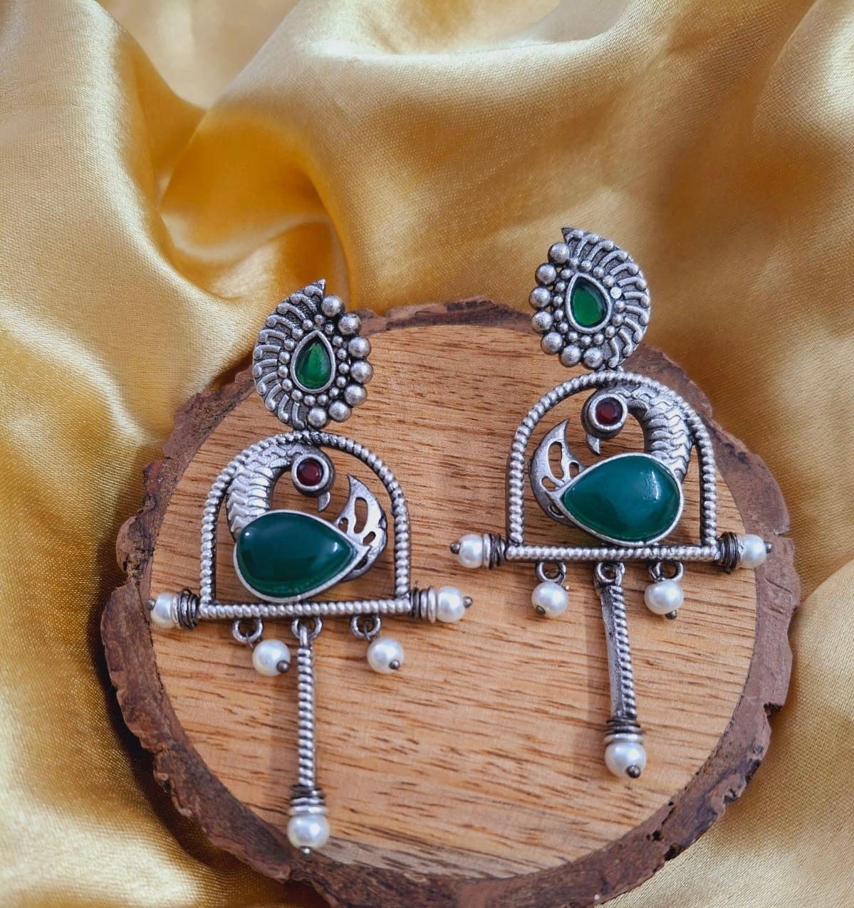 Antique Oxidised Peacock Earrings