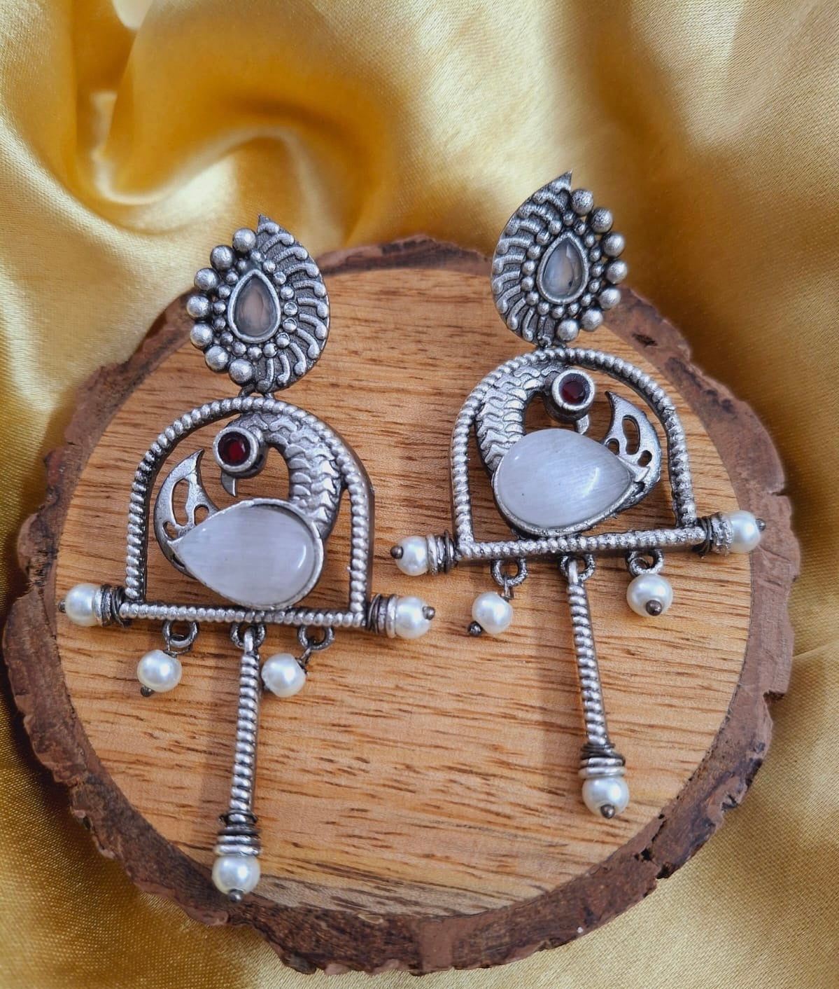 Antique Oxidised Peacock Earrings