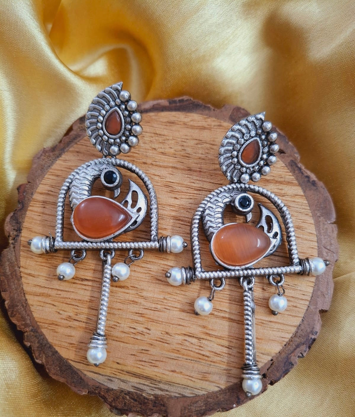 Antique Oxidised Peacock Earrings
