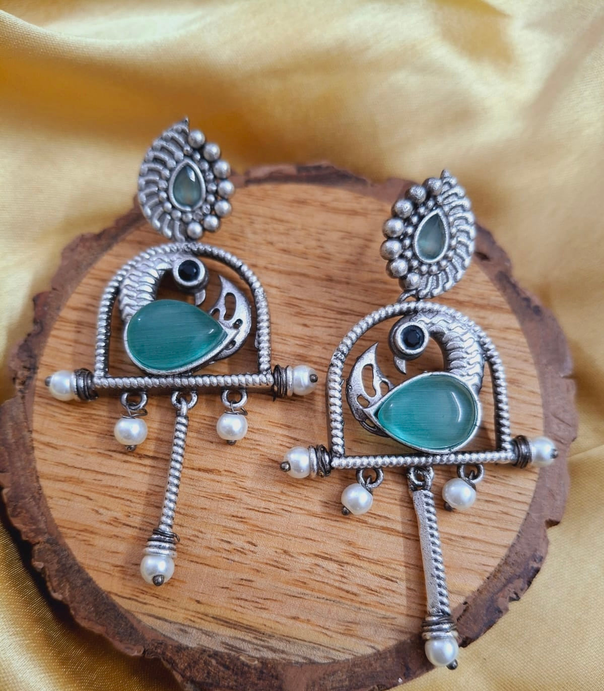 Antique Oxidised Peacock Earrings