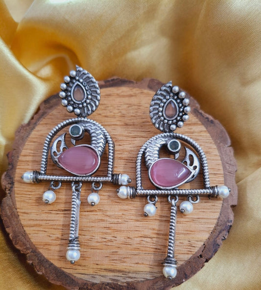 Antique Oxidised Peacock Earrings