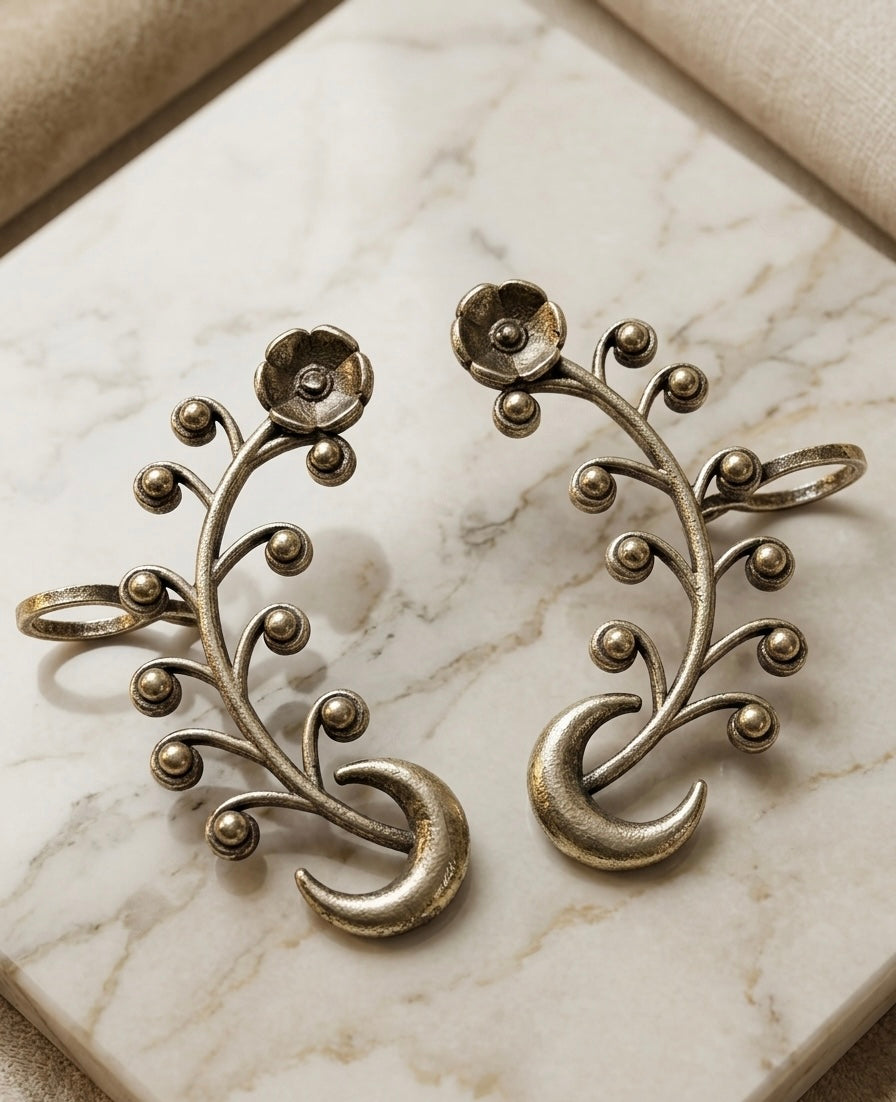 Oxidized Ear Cuff Earrings for Women | Boho Silver Statement Jewellery