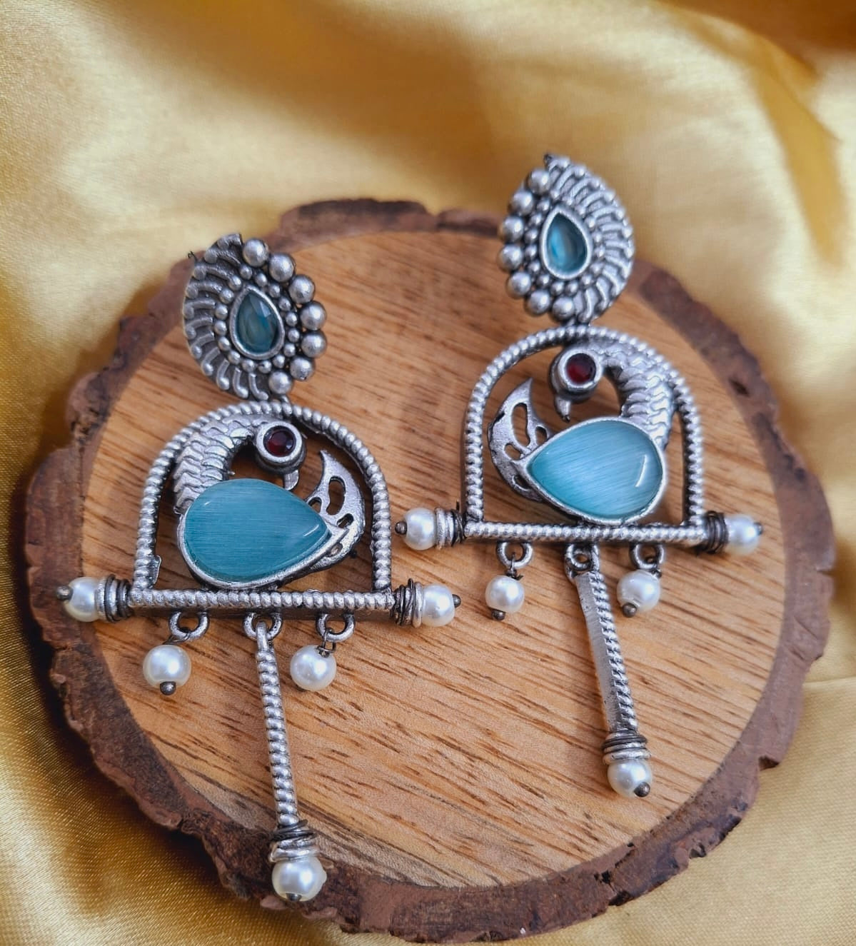 Antique Oxidised Peacock Earrings