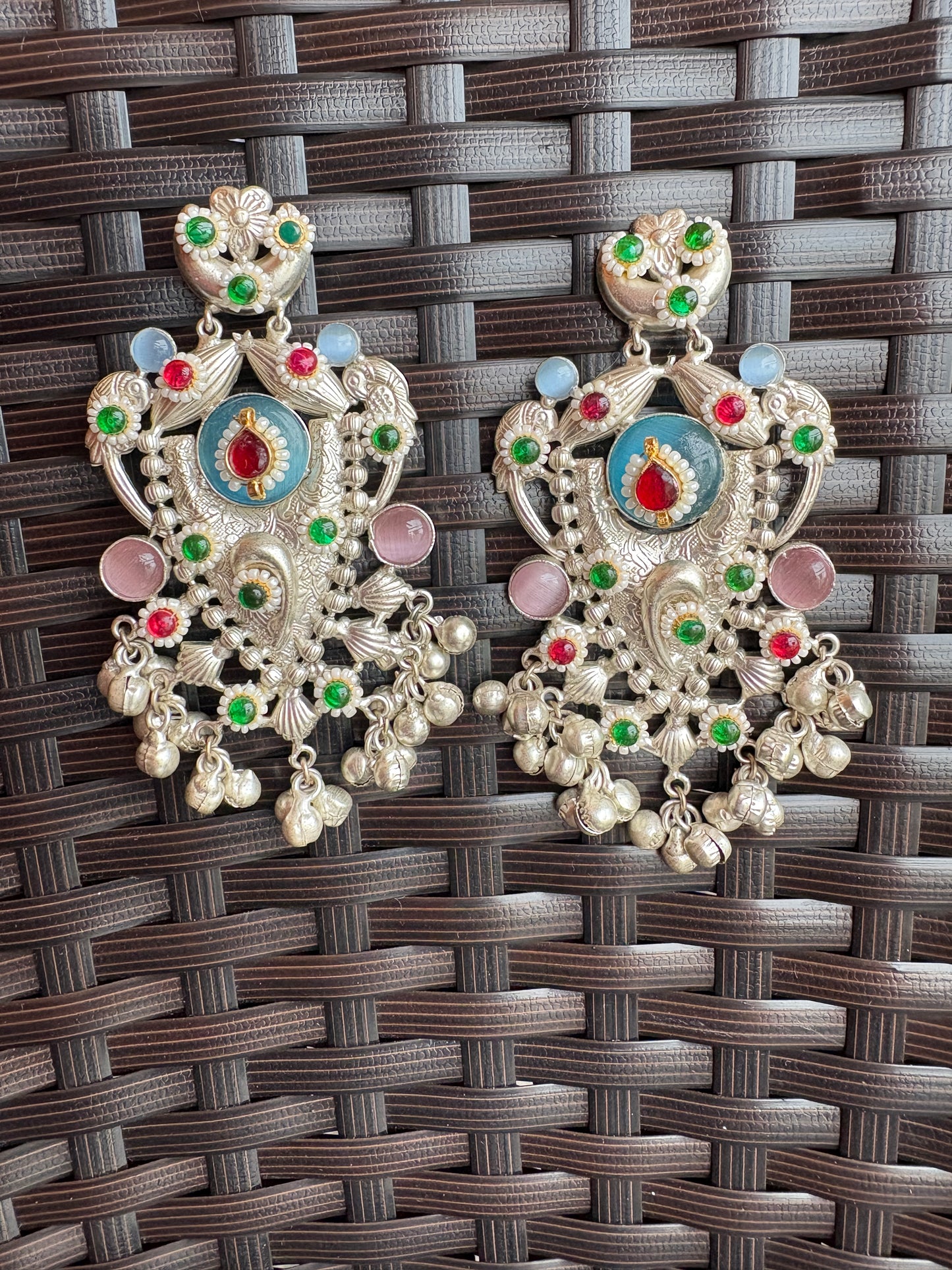 Antique Oxidized Temple Jhumka Earrings