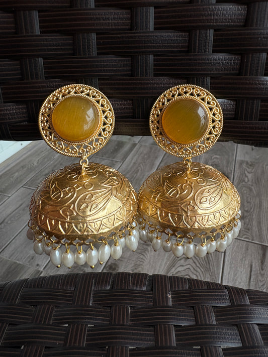Traditional Gold-Plated Stone Jhumka Earrings