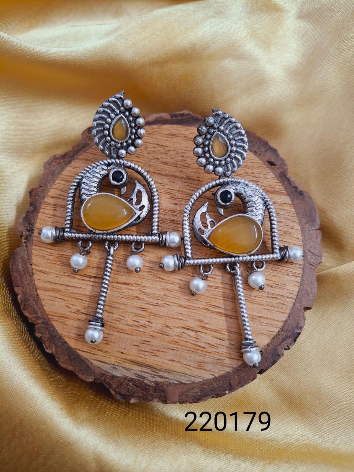 Antique Oxidised Peacock Earrings