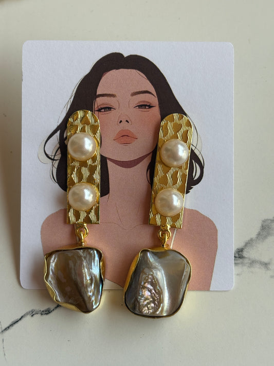 Golden Pearl Baroque Drop Earrings