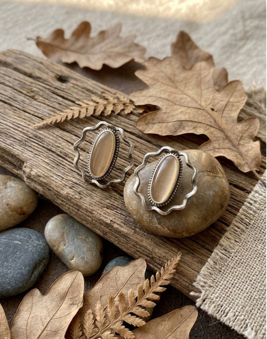 Oxidized Silver Stud Earrings for Women,