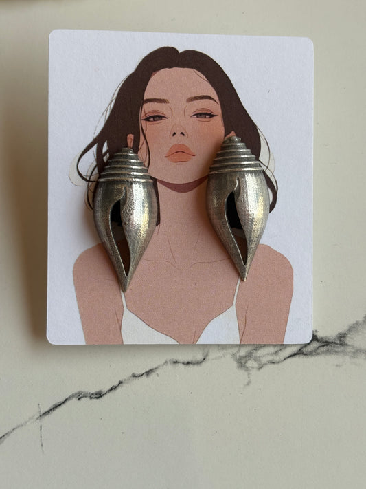 Silver Conch Shell Drop Earrings
