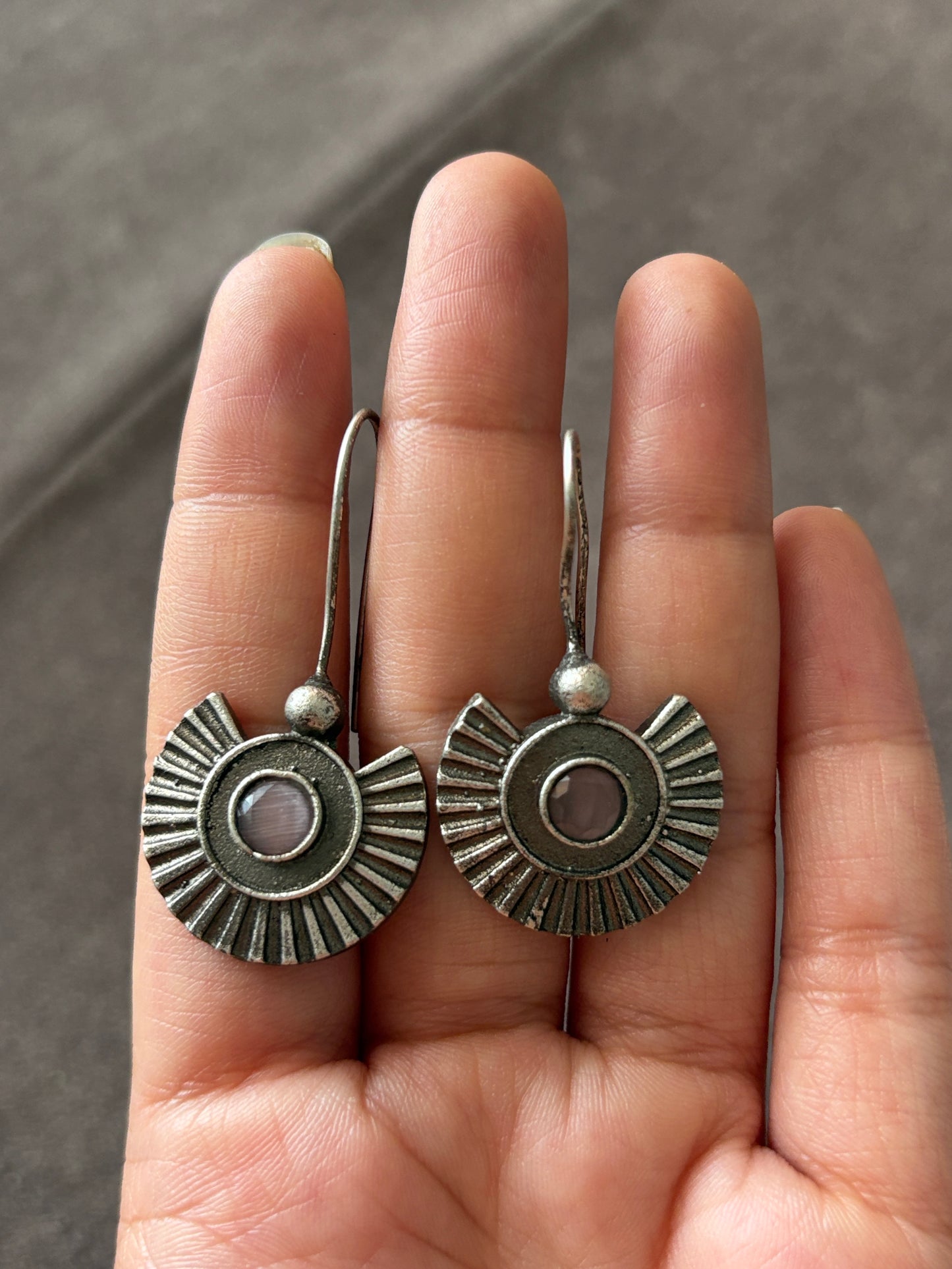 oxidised-silver-sunburst-drop-earrings