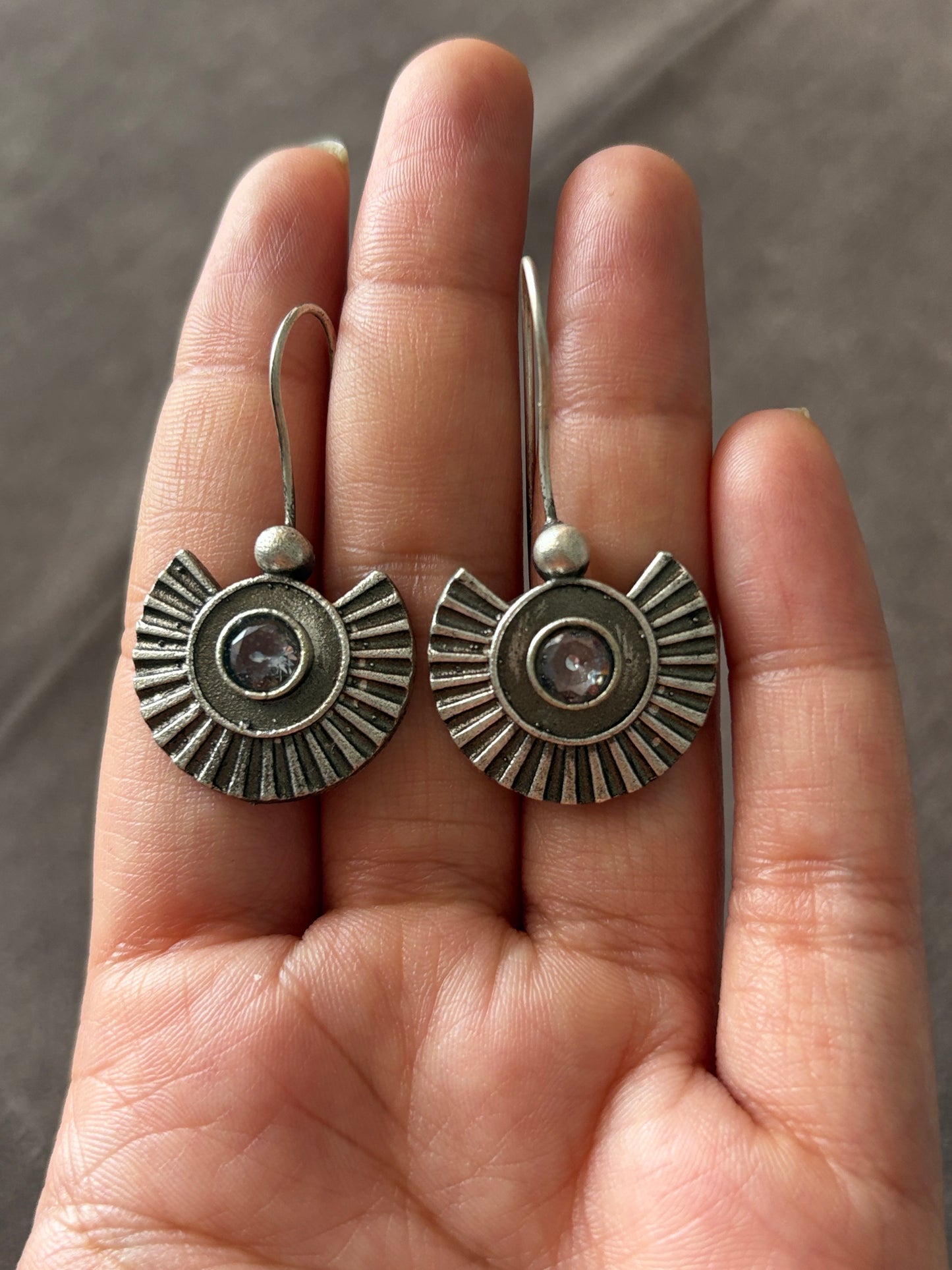 oxidised-silver-sunburst-drop-earrings