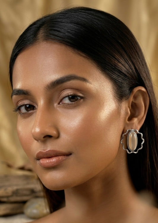 Oxidized Silver Stud Earrings for Women,