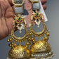 Heritage Temple Jhumka Earrings with deer Motif & Pearl Drops