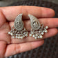 Oxidised Silver Pearl Drop Earrings for Women | Boho Ethnic Stud Earrings