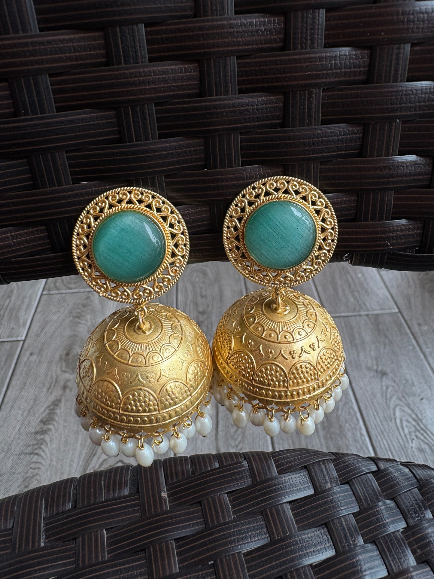 Traditional Gold-Plated Stone Jhumka Earrings