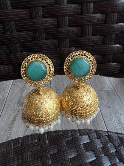 Traditional Gold-Plated Stone Jhumka Earrings