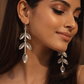 Oxidised Silver Leaf Drop Earrings for Women | Elegant Statement Jewellery