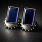 Oxidised silver earrings rectangular stone stud design for women