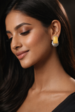 Oxidised silver earrings rectangular stone stud design for women