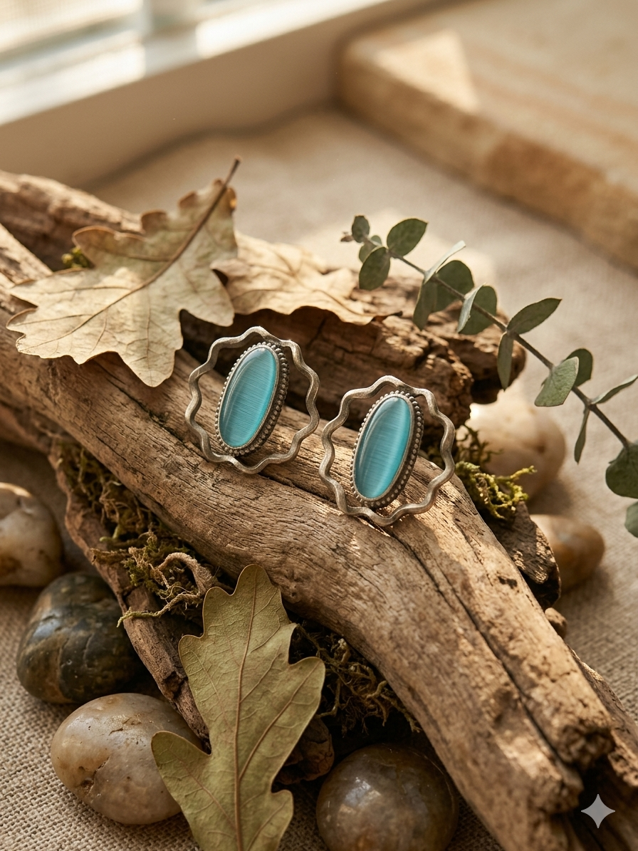 Oxidized Silver Stud Earrings for Women,