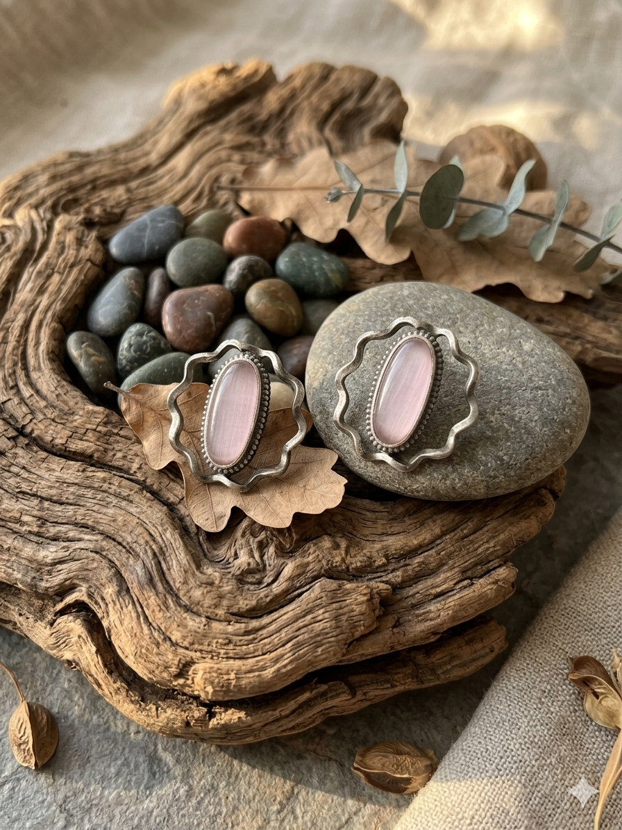 Oxidized Silver Stud Earrings for Women,