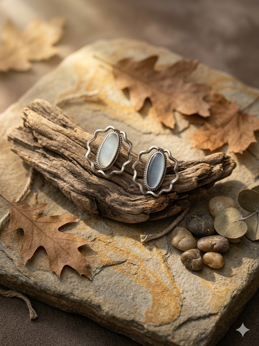 Oxidized Silver Stud Earrings for Women,