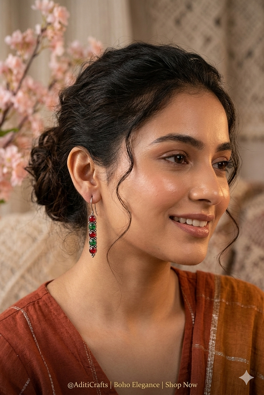 Oxidised Stone Drop Earrings for Women |