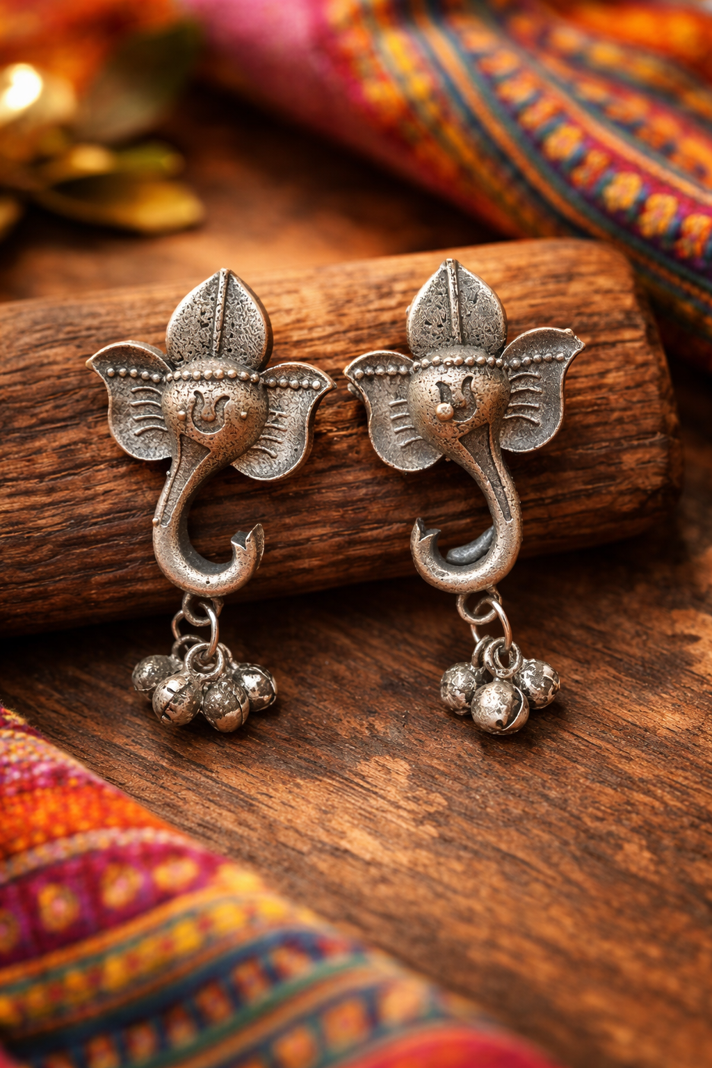Oxidised Silver Ganesha Drop Earrings