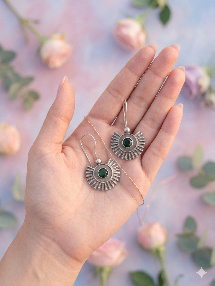 oxidised-silver-sunburst-drop-earrings