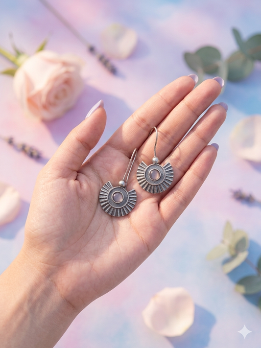 oxidised-silver-sunburst-drop-earrings