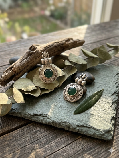 oxidised-silver-trishul-stone-earrings