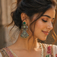 Oxidised Silver Ethnic Earrings for Women | Green Stone Boho Jhumka Earrings