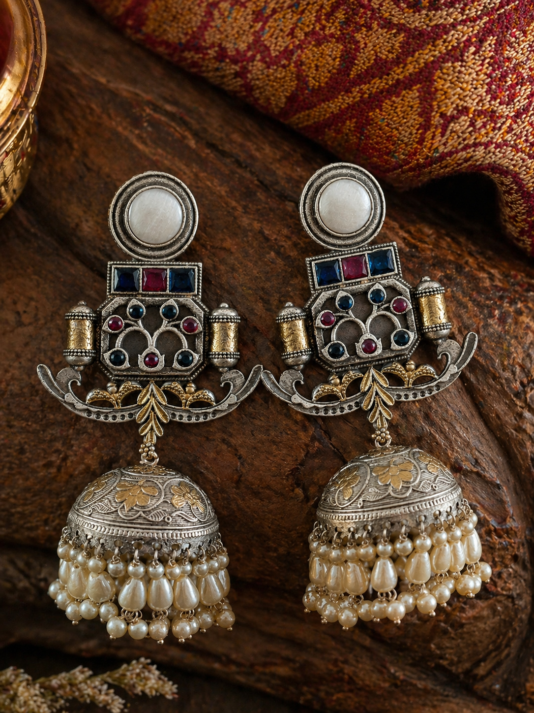 Oxidised Silver Pearl Drop Statement Earrings