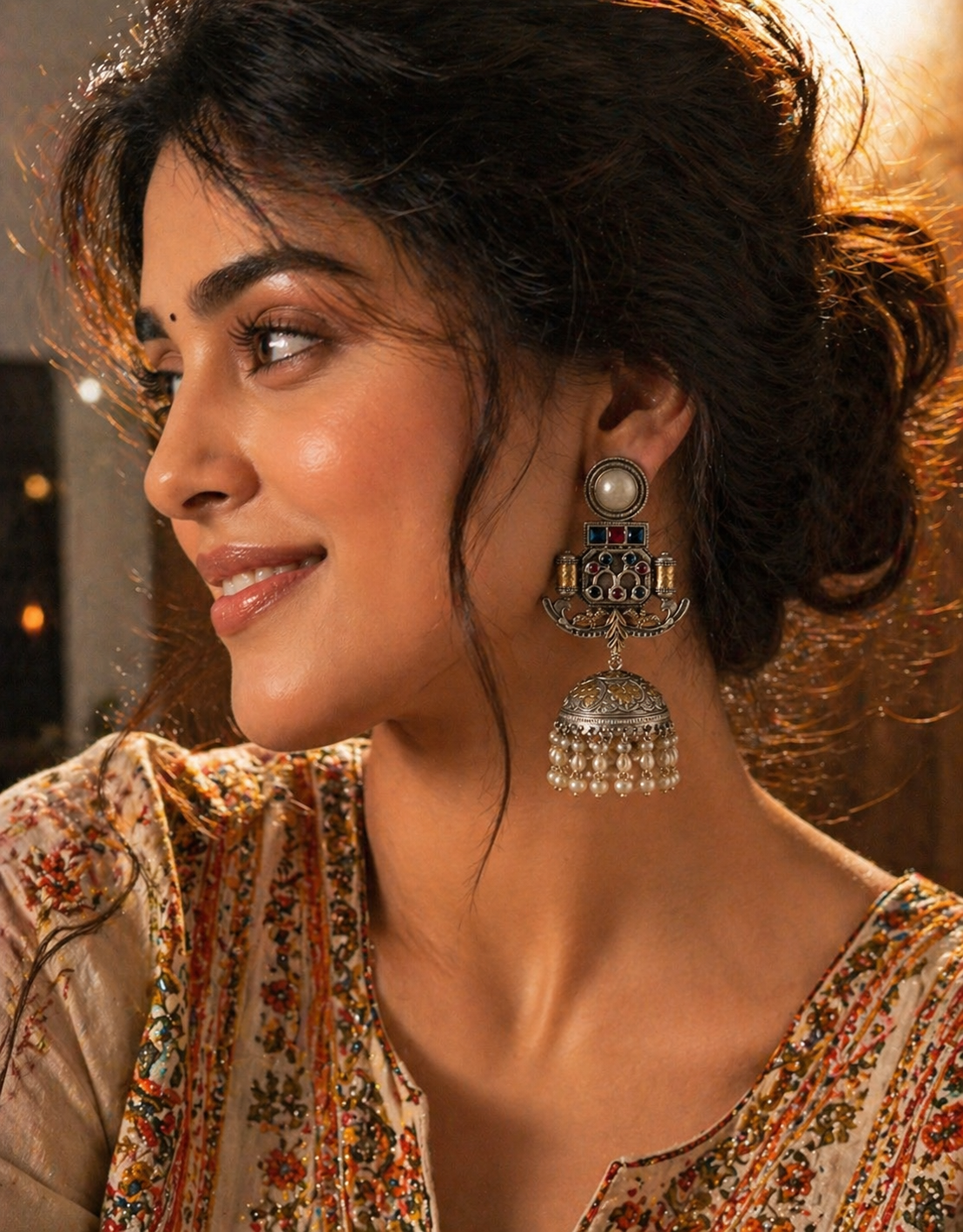 Oxidised Silver Pearl Drop Statement Earrings