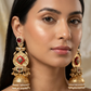 Royal Gold Tone Pearl Drop Statement Jhumka Earrings