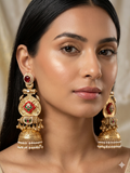 Royal Gold Tone Pearl Drop Statement Jhumka Earrings