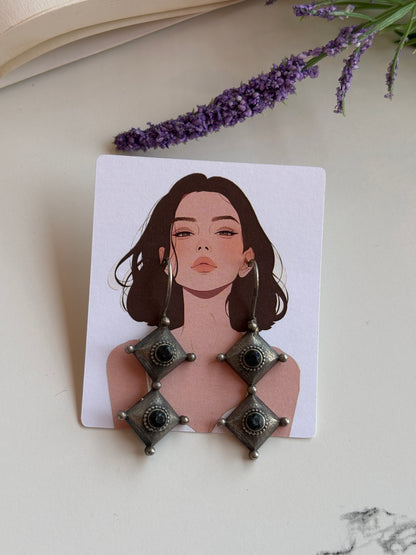 Oxidised Square Drop Earrings