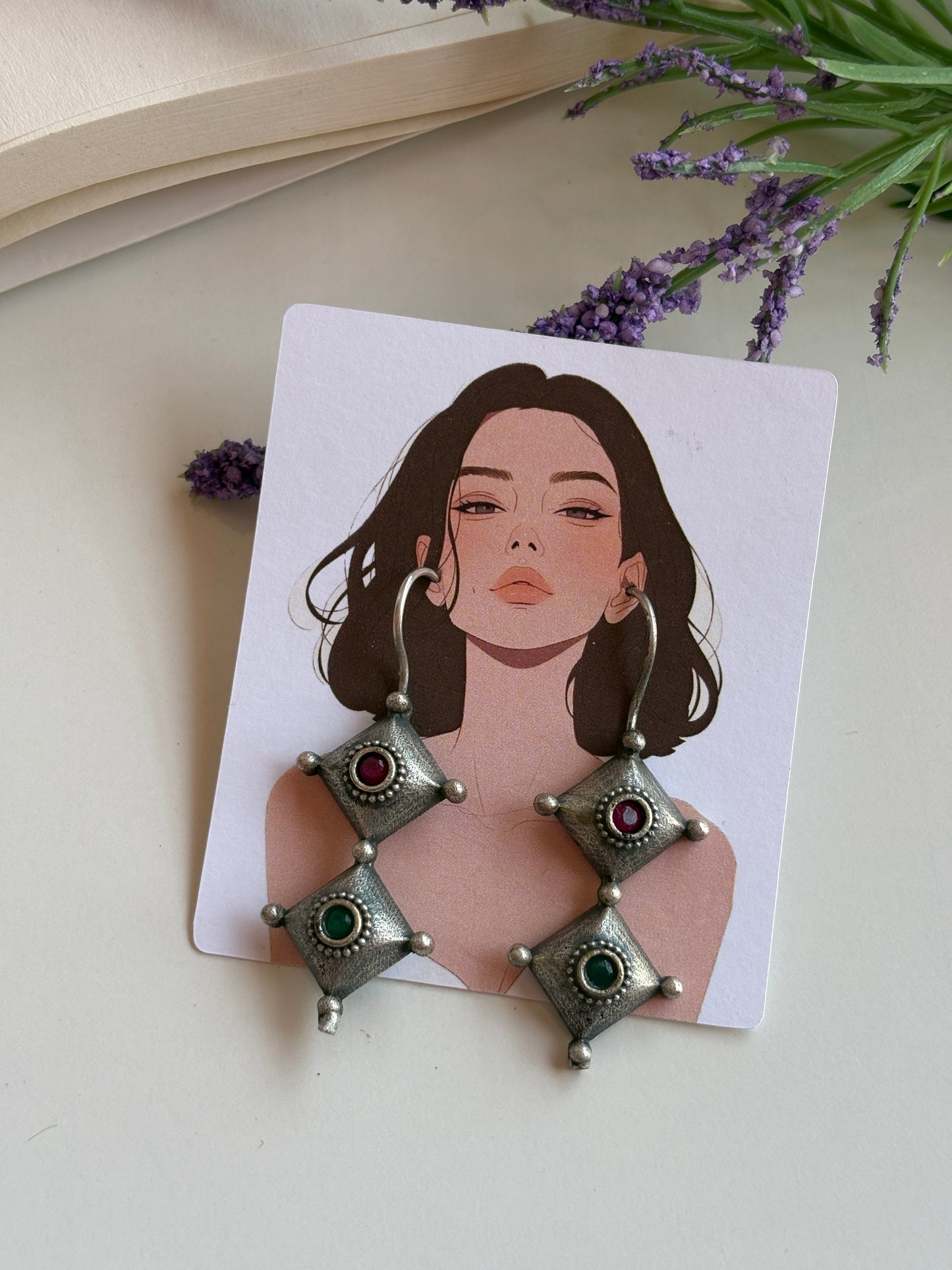 Oxidised Square Drop Earrings