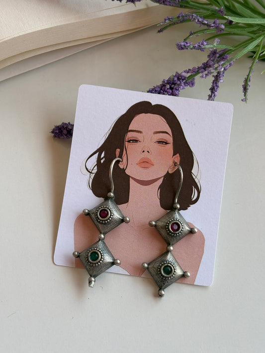 Oxidised Square Drop Earrings