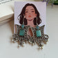 Oxidised earrings Silver Statement with Red Stone & Pearl Drops