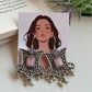 Oxidised earrings Silver Statement with Red Stone & Pearl Drops
